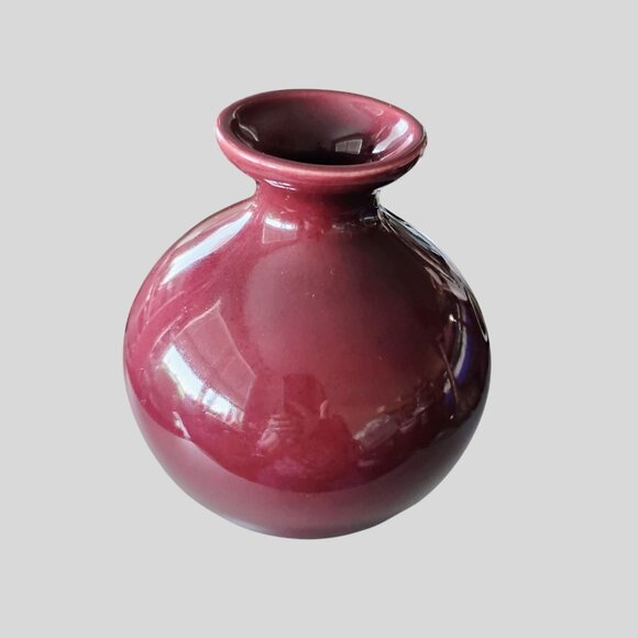 Vintage HAEGER Pottery Maroon Vase Round Glossy Red Burgundy 1990 6" Ceramic - Picture 3 of 7